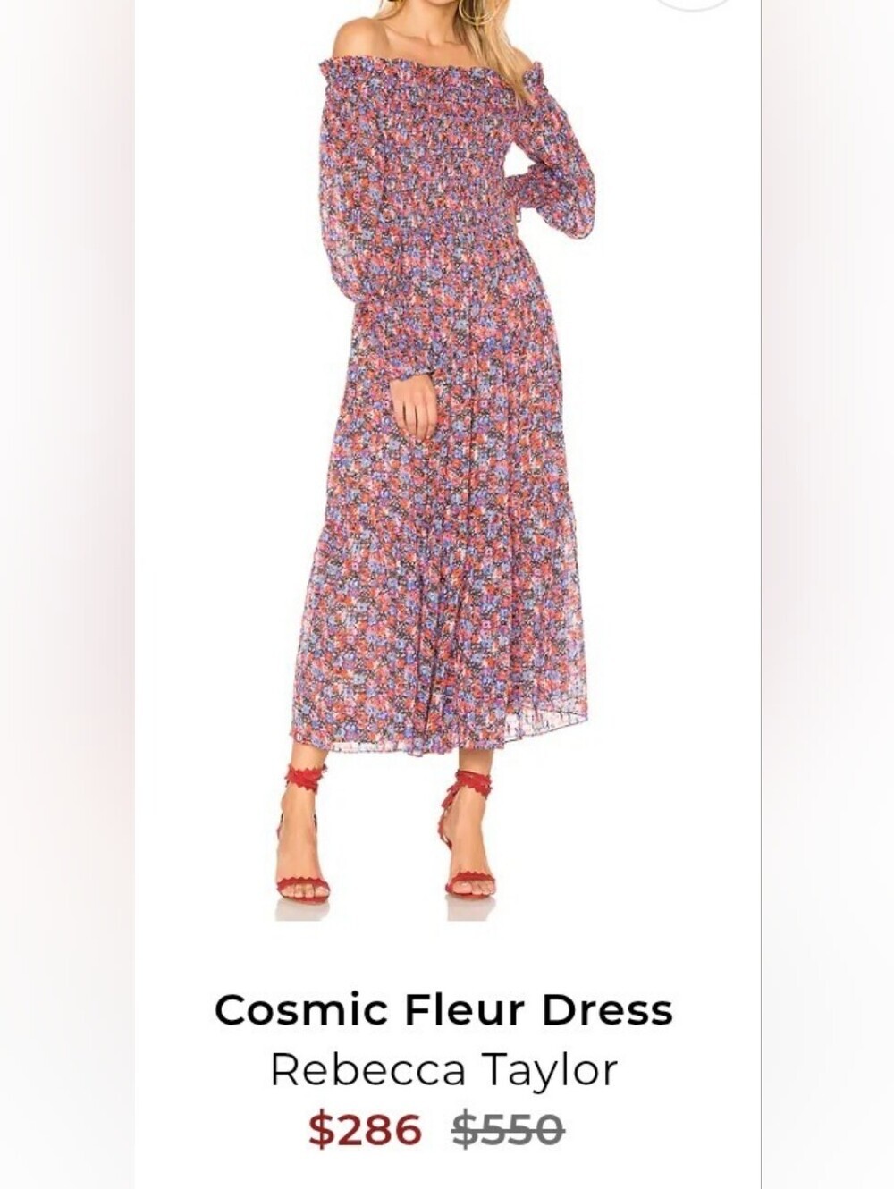 Rebecca Taylor Off-Shoulder Cosmic Floral Dress Size 4 - Picture 11 of 14